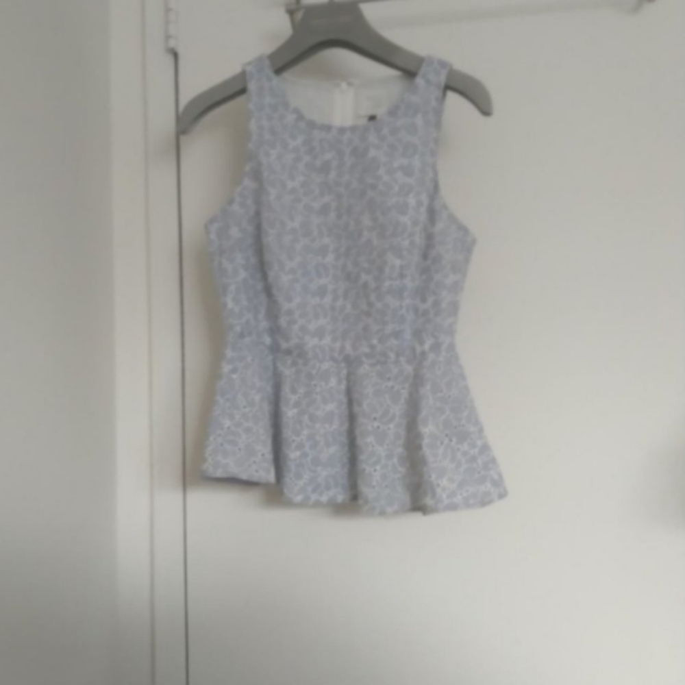 Anthropologie HD in Paris Pinstriped Eyelet Peplum Sleeveless Top Sz 0
